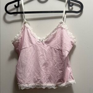 Pink Gingham Lace Trim Cami Top